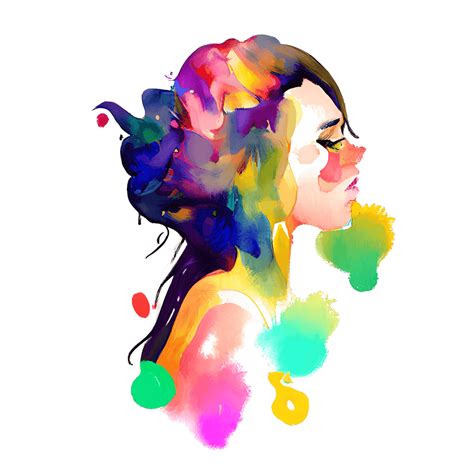 Abstract Watercolor Girl Portrait with Ink Blotches and Paint ...