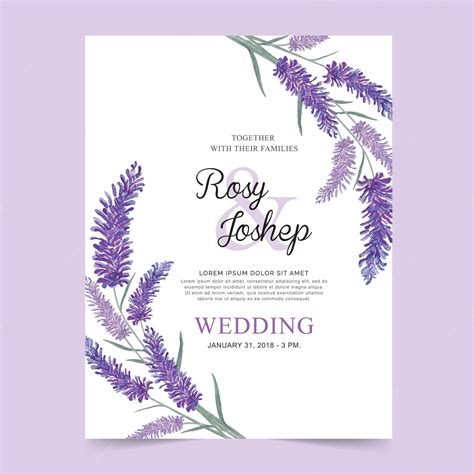 Premium Vector | Lavender flowers watercolor wedding card.