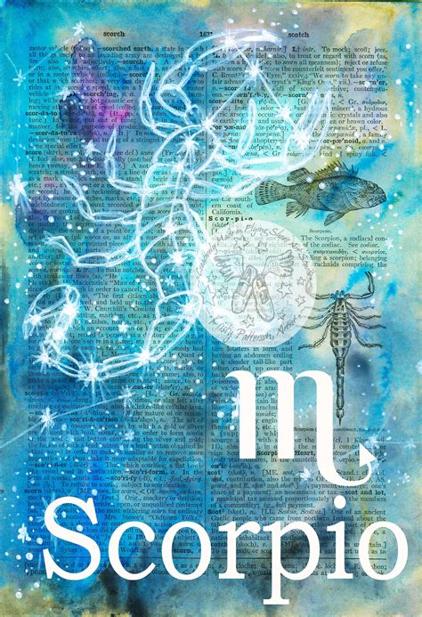 PRINT: Scorpio Zodiac Constellation Mixed Media Drawing on Antique Dictionary Page - Etsy