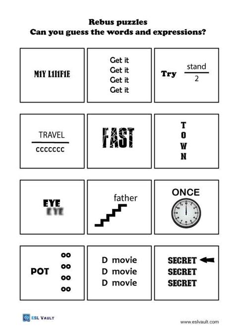 300 + Free printable rebus puzzles with answers - ESL Vault