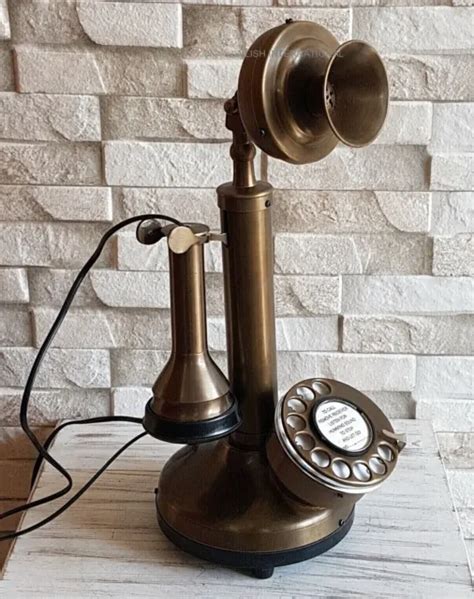 RETRO BRASS CANDLESTICK Rotary Dial Wire Phone Vintage Style Antique Décor Gift £45.00 - PicClick UK