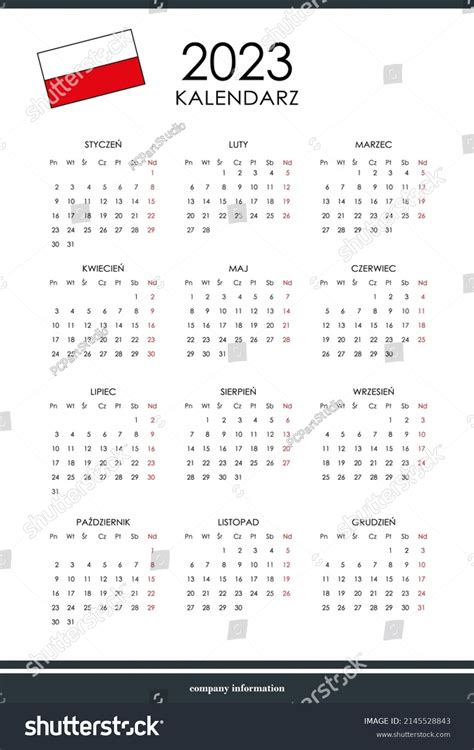 Polish Calendar 2023 12 Months On Stock Vector (Royalty Free ...