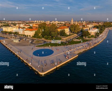 Aerial view of the Sea organs and Sun Salutation in Zadar City, Croatia ...