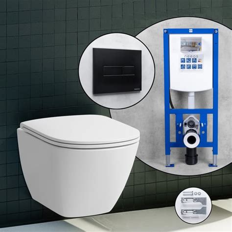 LAUFEN LUA Compact complete SET wall-mounted toilet with neeos pre-wall element, flush plate ...