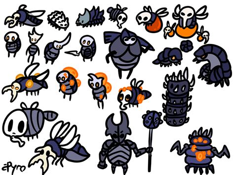 So I drew (hopefully) all of the crossroads enemies : HollowKnight