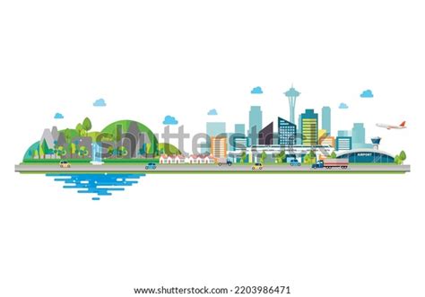 Cityscape Infrastructure Nature Landscape Vector Illustration Stock ...