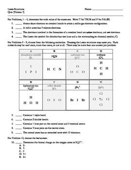 Lewis Structure Quiz (V1 of 4) by cation learning | TpT