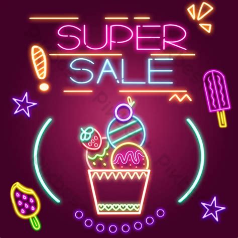 Neon Light Effect Ice Cream Sales Creative Contrased Banner | PSD Free ...