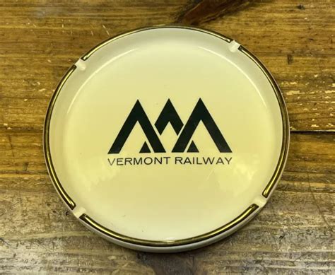VINTAGE VERMONT RAILWAY Large Ceramic Ashtray Railroad Green Mountains ...