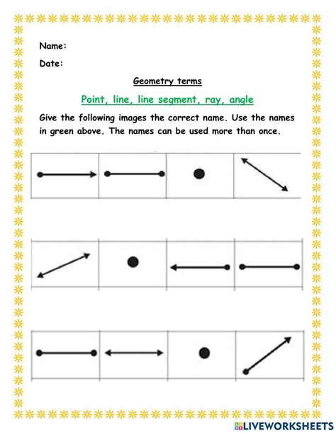 Points, lines, rays, angles and line segments worksheet | Live ...