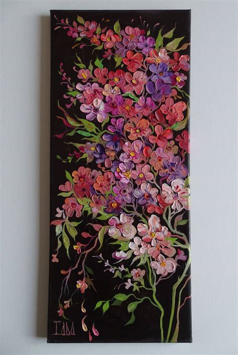 Cherry blossom canvas painting, Pink flowers oil painting, Purple ...