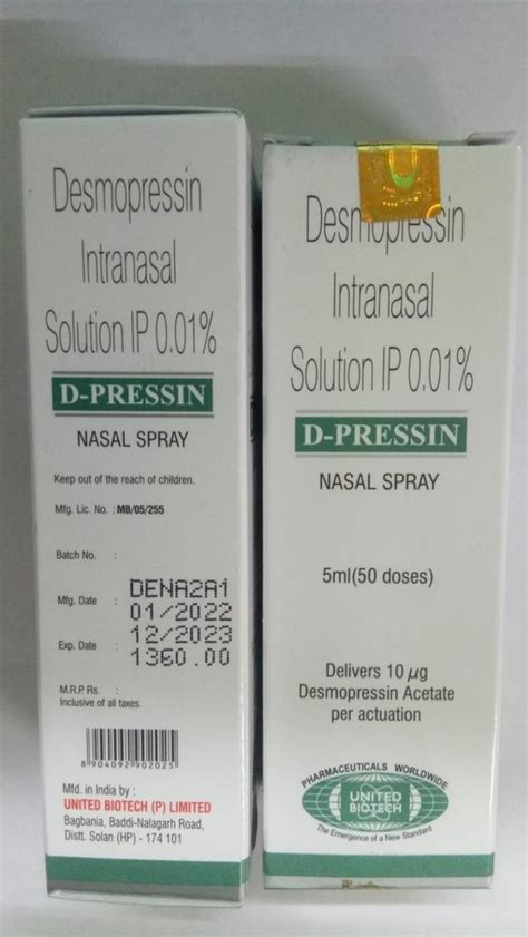 Desmopressin Nasal Spray, 50 Dose, Packaging Size: 5 ML at Rs 1360/box in Nagpur