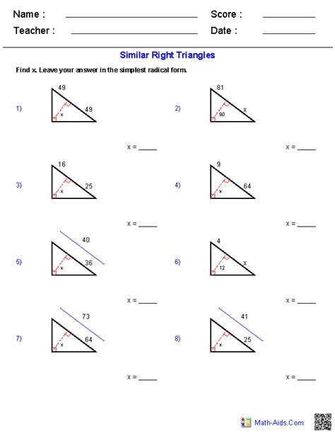 Geometry Worksheets Similarity Worksheets - Angleworksheets.com