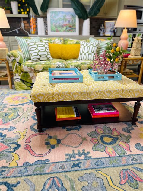 Vintage Bassett Furniture Yellow Tufted Ottoman Coffee Table Ready to ...