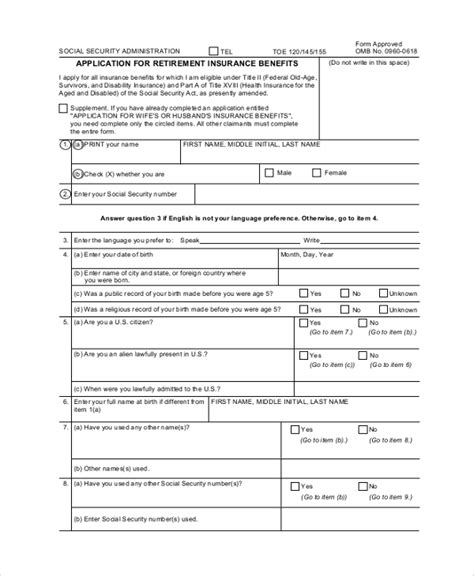 Social Security Retirement Benefits Application Printable Form - Printable Forms Free Online