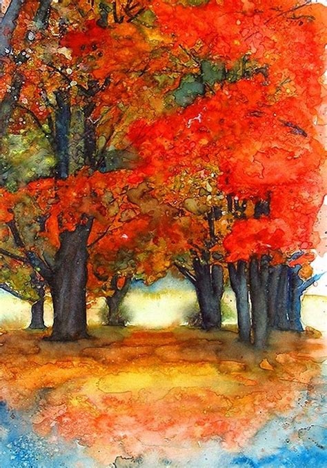 Watercolor trees, Tree art, Autumn art