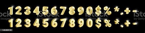 3d Golden Shiny Metal Numbers Set Gold Font Symbols Isolated On Black Background Luxury Metallic ...