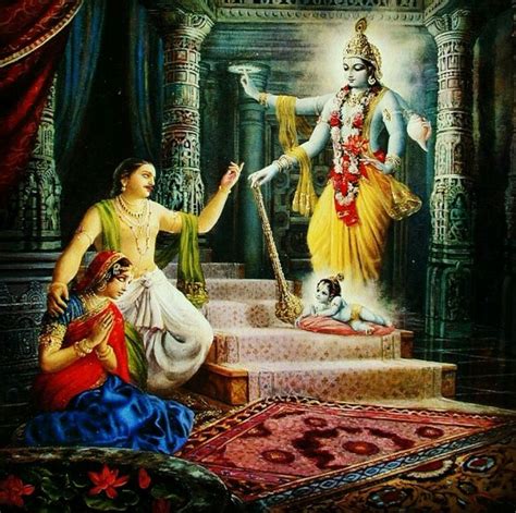 Mahaa Vishnu appearing to Devaki & Vasudev. | Krishna janmashtami, Krishna images, Janmashtami ...