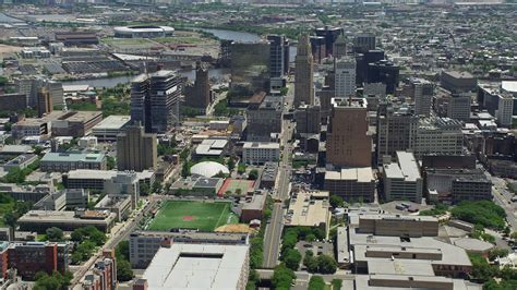 5K stock footage aerial video of Downtown Newark skyscrapers and high ...