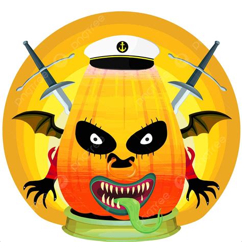 Halloween Pumpkin With Wings Weapon And Podium Decoration Vector Cute ...