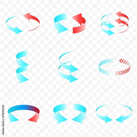 3D rotating red blue arrows showing heat and cold. Set of vector arrow ...