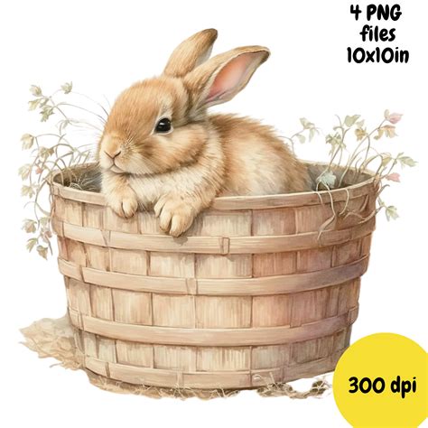 Easter Bunny in Basket Clipart Watercolor Bunny in Basket - Etsy