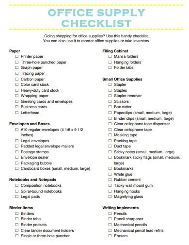 7+ Office Supply Checklist Templates in PDF | Word