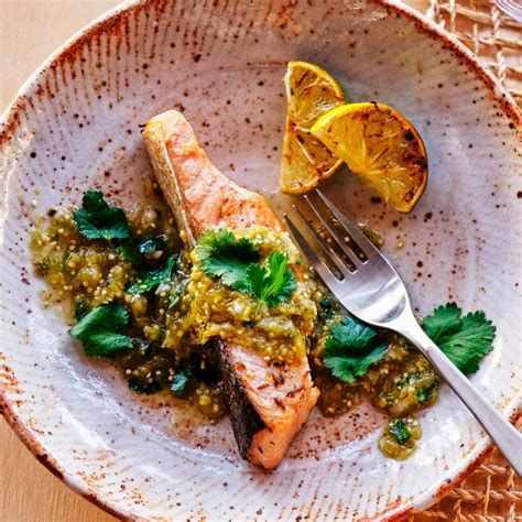 Crispy Salmon With Tomatillo Salsa Recipe | Bon Appétit