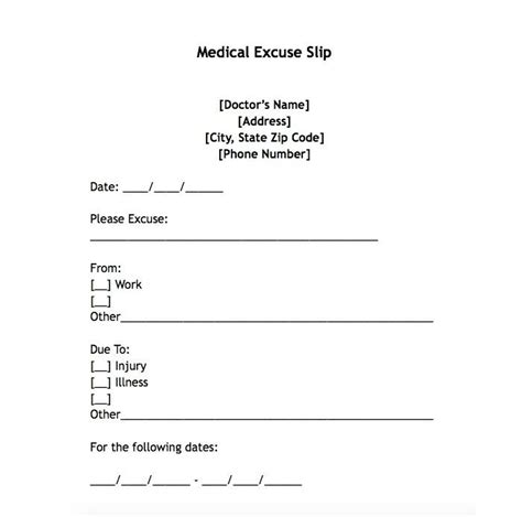 Free Printable Doctors Notes For Missing Work - Free Sample, Example ...