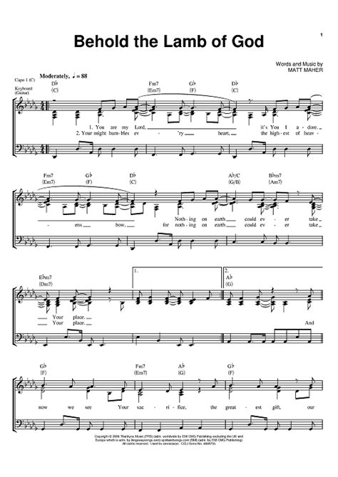 Behold The Lamb Of God" Sheet Music by Matt Maher for Piano/Vocal/Chords - Sheet Music Now