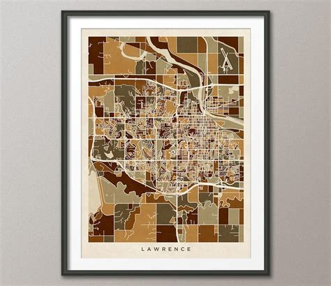 Lawrence Map, Lawrence Kansas City Map, Beige Brown Art Print 3512 - Etsy