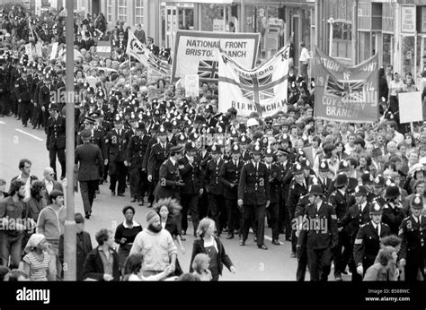 Lewisham Riot 1977 : Police officers escort a National Front rally through Lewisham. The Mar ...