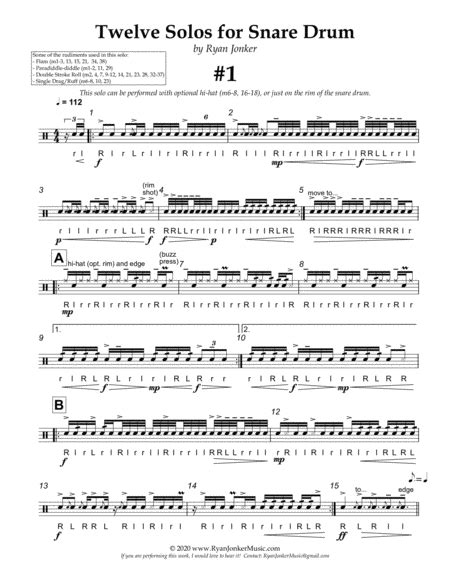 Snare Solo #1 (from "Twelve Solos for Snare Drum") Sheet Music | Ryan ...