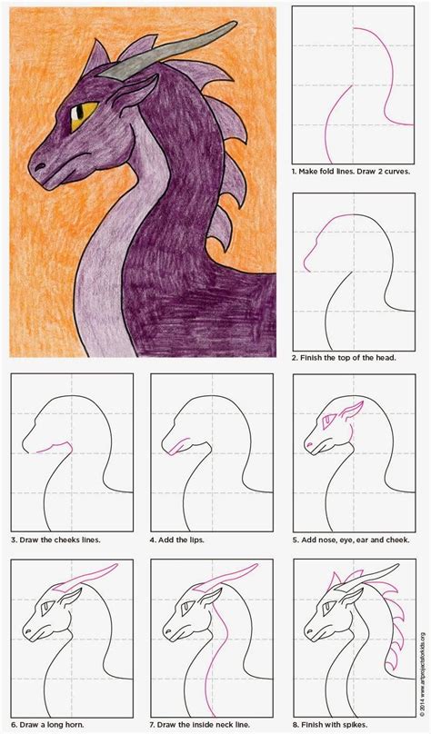 Draw a Purple Dragon Head - Paperblog | Easy dragon drawings, Art ...