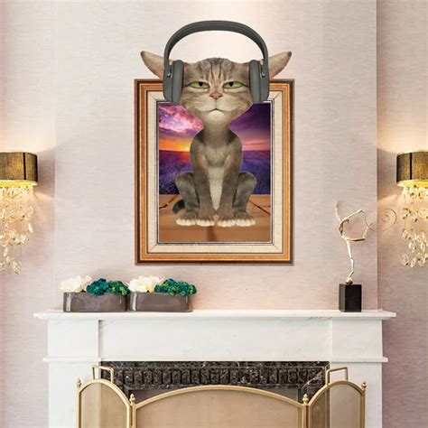 3D Broken Cute Cat Wall Sticker Bedroom Home Floor Wall PVC Art Decals Stickers Decoration for ...