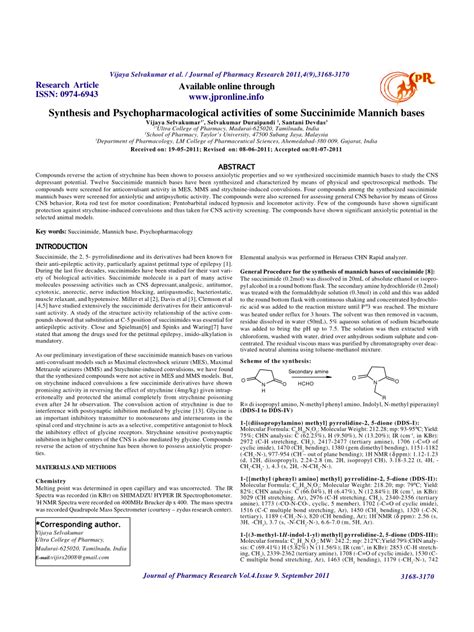 (PDF) Synthesis and Psychopharmacological activities of some Succinimide Mannich bases