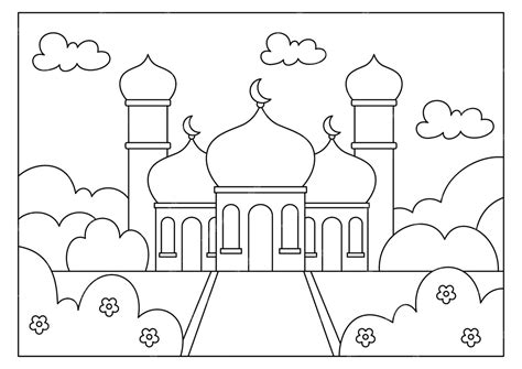 Ausmalbilder zum Ausmalen von Moscheen für Kinder | Premium Vektor