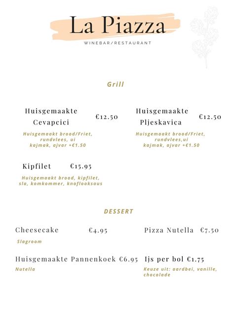 Menu | La Piazza