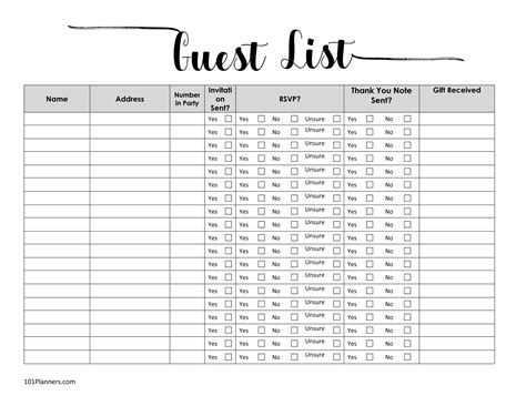 FREE printable guest list template | Customize online