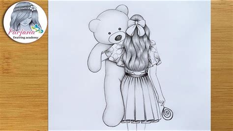 Comment dessiner une fille avec son ours en peluche - étape par étape || Croquis au crayon pour ...