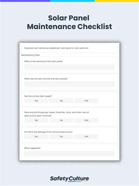 Free Solar Panel Maintenance Checklists | PDF | SafetyCulture