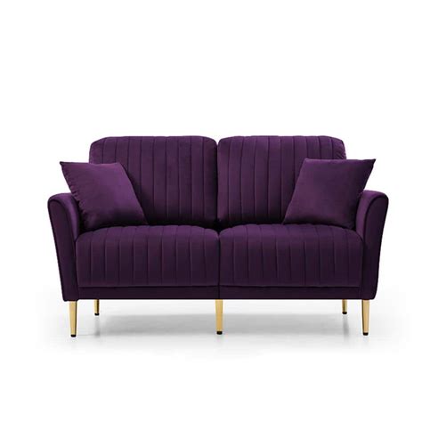 31.5 in. Purple Velvet Upholstered Modern 2 Seats Sofa Loveseats with Gold Legs L714-LOVSET-PUR ...