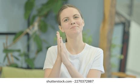 Excited Young Woman Clapping Applauding Team Stock Photo 2270372887 ...