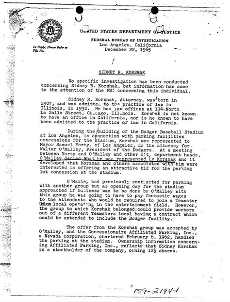 12/22/1965 - FBI Memo regarding Chicago Outfit Attorney Sidney Korshak ...