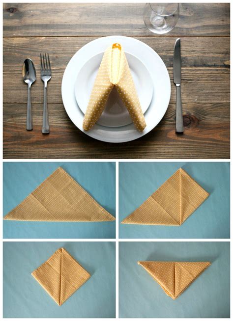 how to fold an origami napkin on top of a plate with forks and spoons