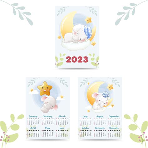 calendar 2023 with cute animals illustration watercolor style 19134504 ...