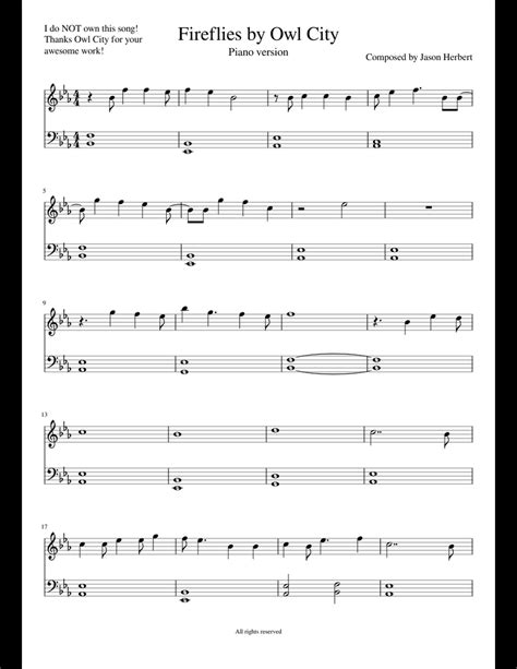 Fireflies by Owl City [easy piano] sheet music download free in PDF or MIDI