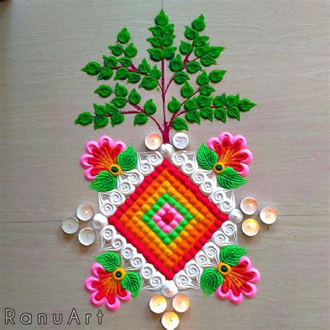 Tulsi vivah rangoli 2021🌿 | Free hand rangoli design, Rangoli side designs, Simple rangoli ...