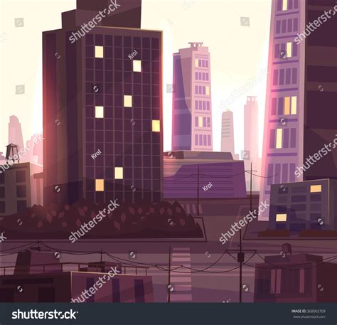 Vector Beautiful Sunset Over Cartoon City Stock Vector (Royalty Free ...