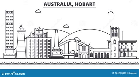 Australia, Hobart Architecture Line Skyline Illustration. Linear Vector Cityscape with Famous ...